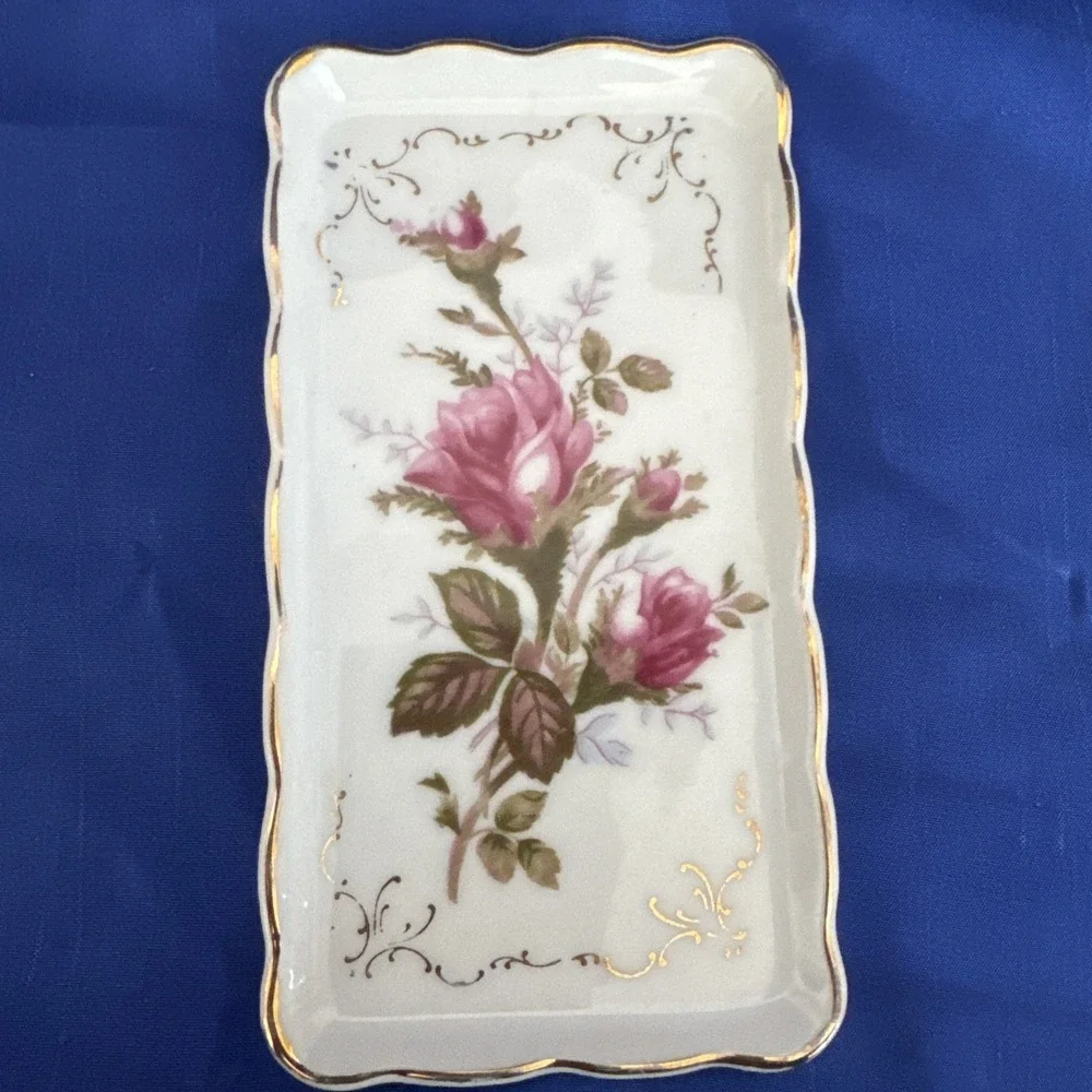 Vtg Cottagecore Moss Rose Pattern By Royal Sealy Japan‎ Trinket Tray Dry Of 2
